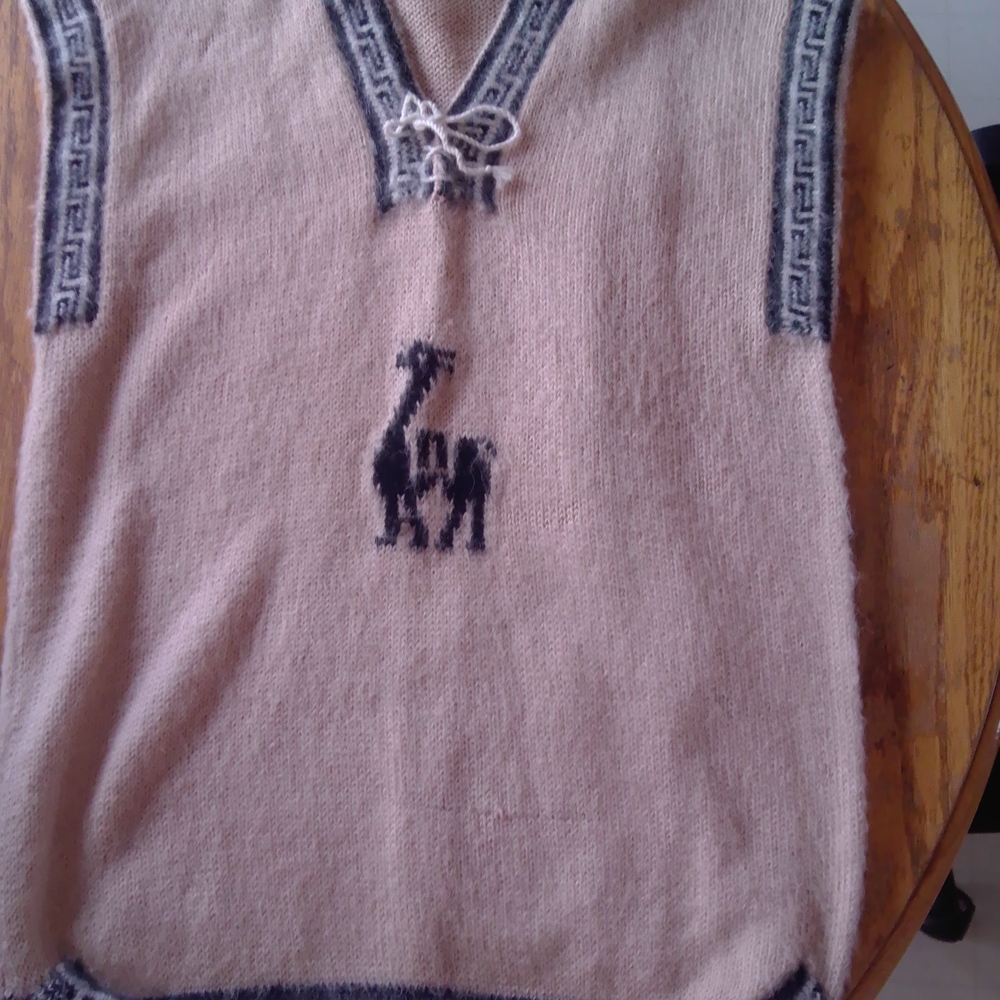 Women's Beige Knit Vest with Black Accents